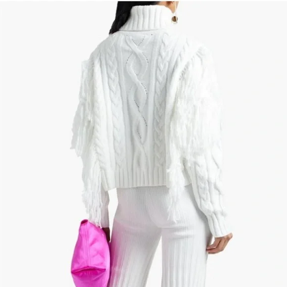 Ronny Kobo Maram Fringed Cableknit Turtleneck Sweater Women’s XL - Picture 3 of 11